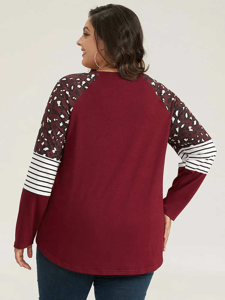 Leopard Striped Patchwork Raglan Sleeve T-shirt sold by Bloomchic product image thumbnail 2