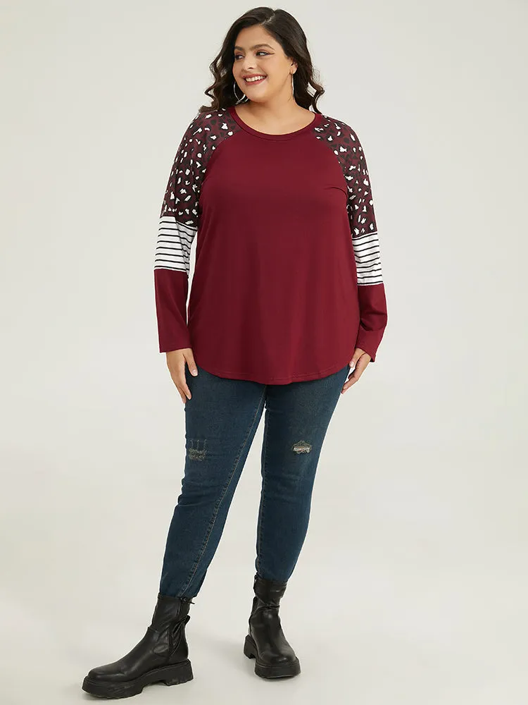 Leopard Striped Patchwork Raglan Sleeve T-shirt sold by Bloomchic product image thumbnail 4