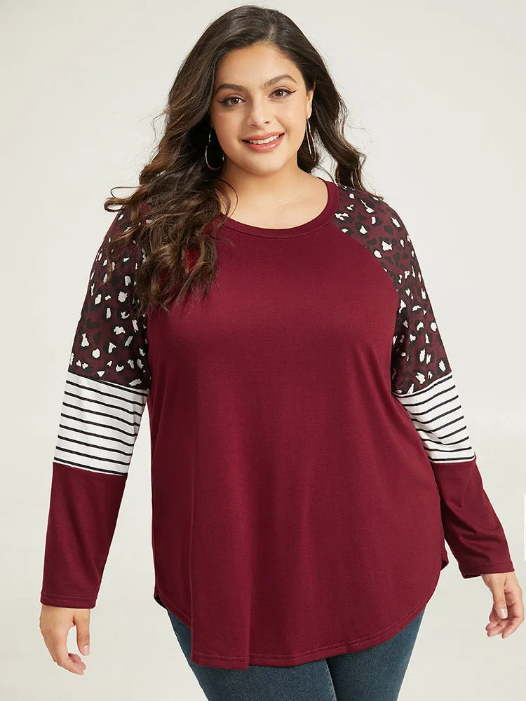 Leopard Striped Patchwork Raglan Sleeve T-shirt sold by Bloomchic product image thumbnail 5