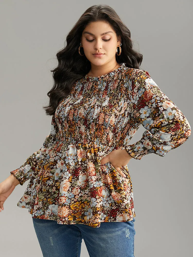 Floral Shirred Frill Trim Stand Collar Blouse sold by Bloomchic product image thumbnail 5