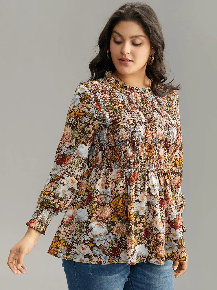 Floral Shirred Frill Trim Stand Collar Blouse sold by Bloomchic product image thumbnail 3