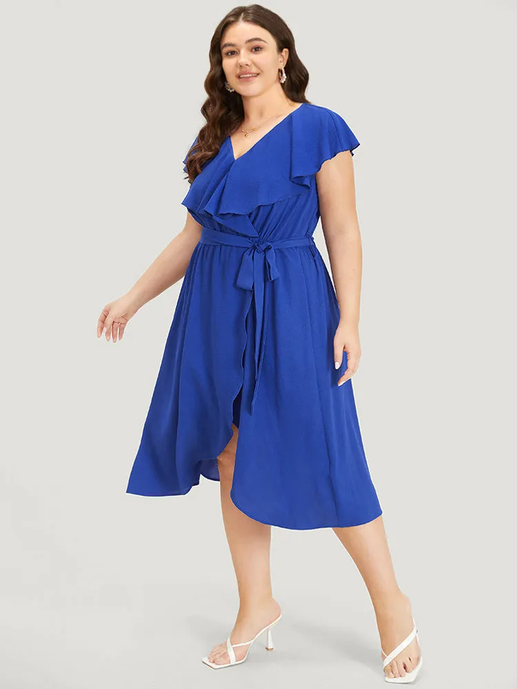 Ruffles Pocket Gathered Belted Wrap Hem Dress sold by Bloomchic product image thumbnail 4