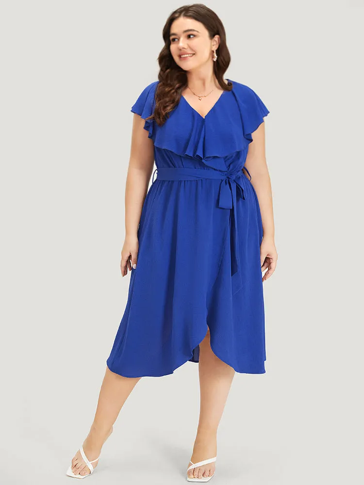 Ruffles Pocket Gathered Belted Wrap Hem Dress sold by Bloomchic product image thumbnail 2
