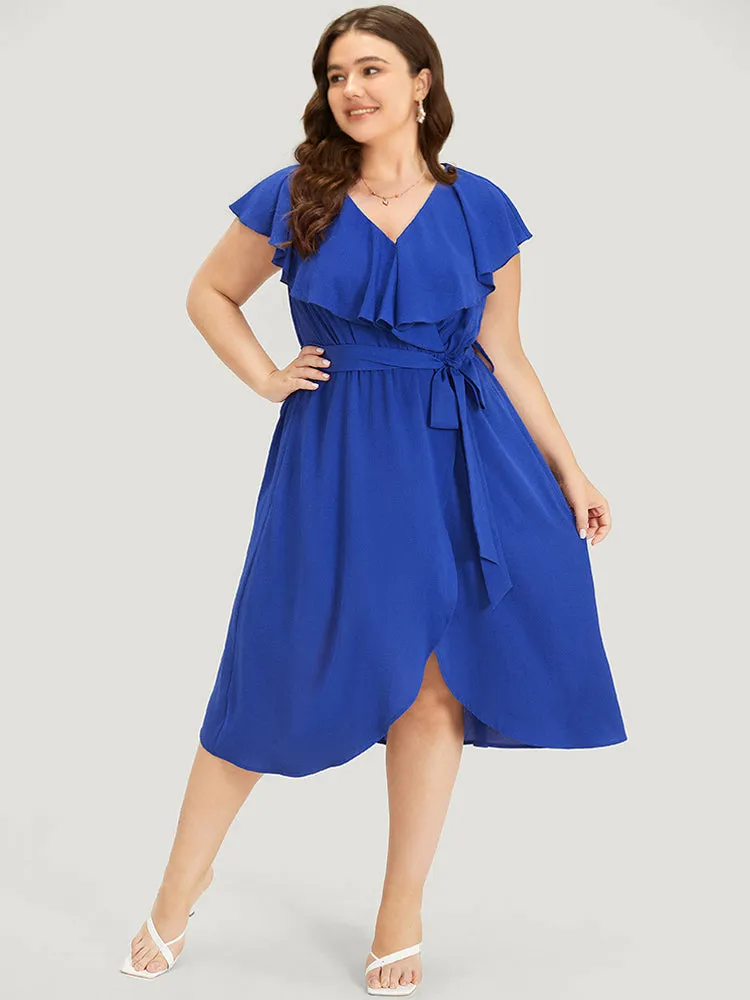 Ruffles Pocket Gathered Belted Wrap Hem Dress sold by Bloomchic product image thumbnail 3
