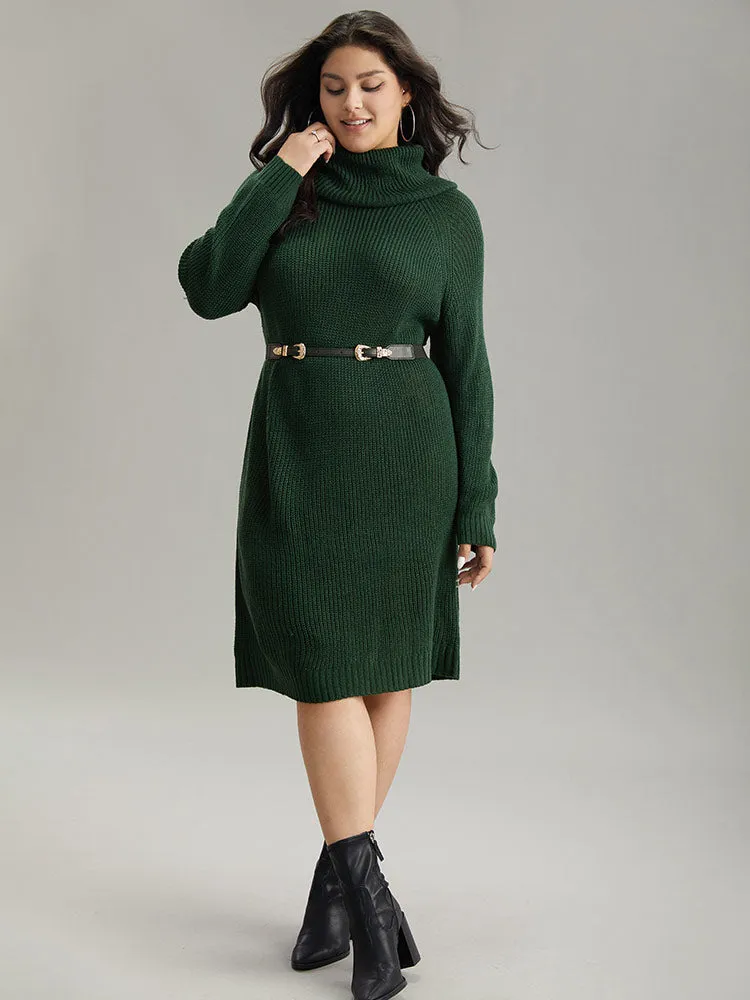Solid Plisse Turtle Neck Knee Sweater Dress sold by Bloomchic