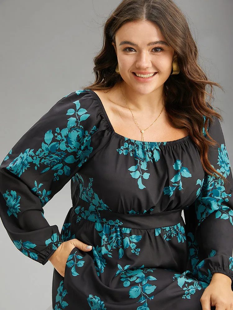 Silhouette Floral Print Square Neck Gathered Dress sold by Bloomchic product image thumbnail 4