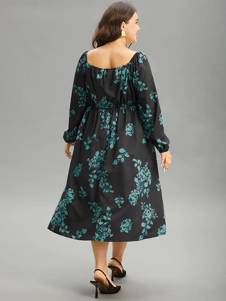 Silhouette Floral Print Square Neck Gathered Dress sold by Bloomchic product image thumbnail 2