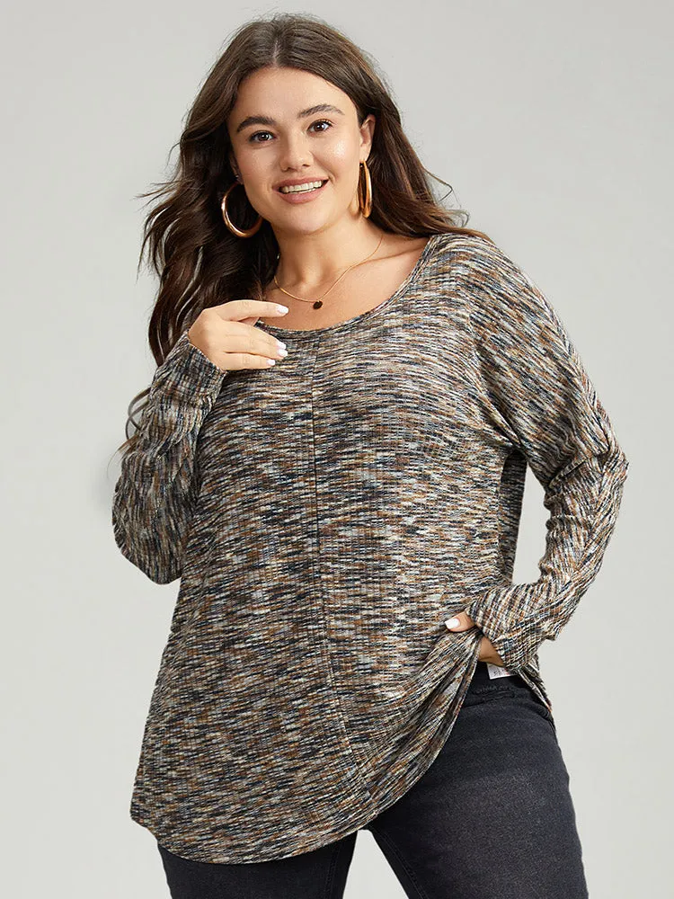 Rib Knit Contrast Drop Shoulder T-shirt sold by Bloomchic