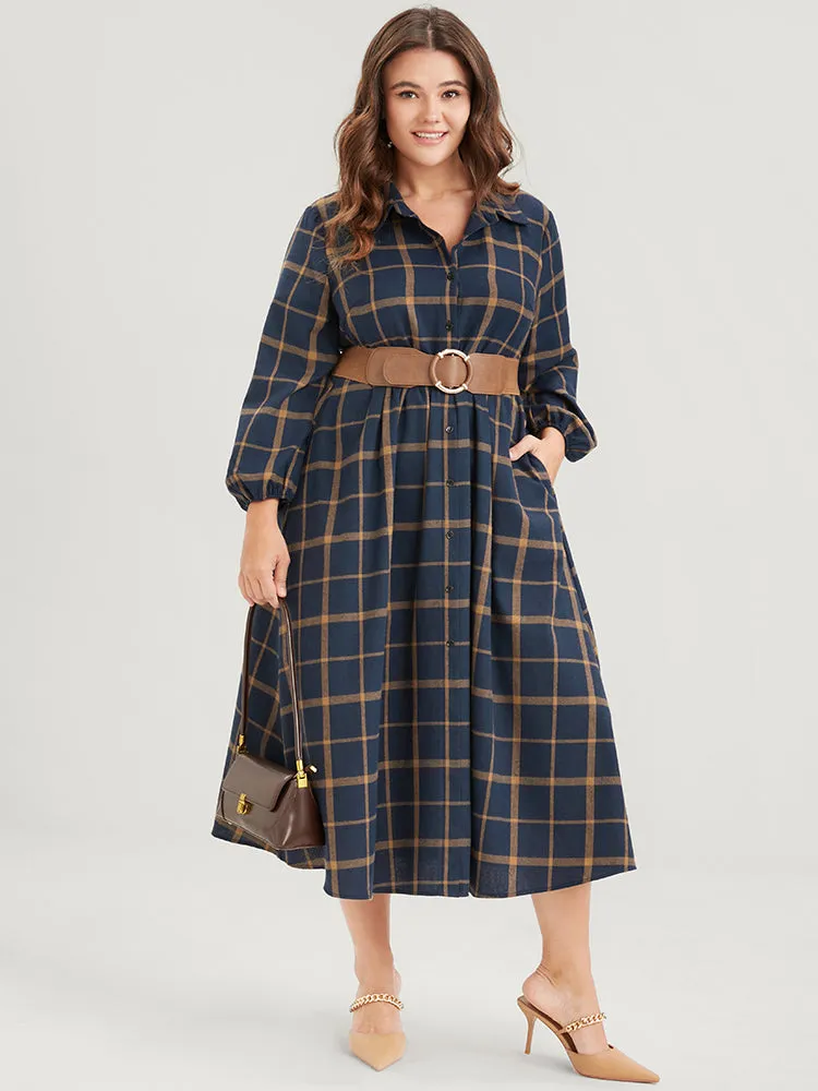 Plaid Button Up Pocket Shirt Collar Flutter Hem Dress Without Belt sold by Bloomchic