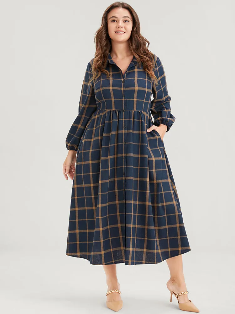 Plaid Button Up Pocket Shirt Collar Flutter Hem Dress Without Belt sold by Bloomchic product image thumbnail 5