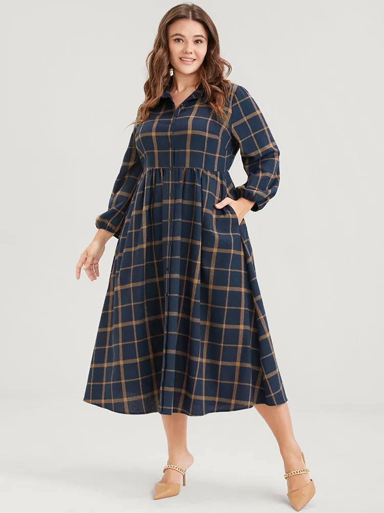 Plaid Button Up Pocket Shirt Collar Flutter Hem Dress Without Belt sold by Bloomchic product image thumbnail 4