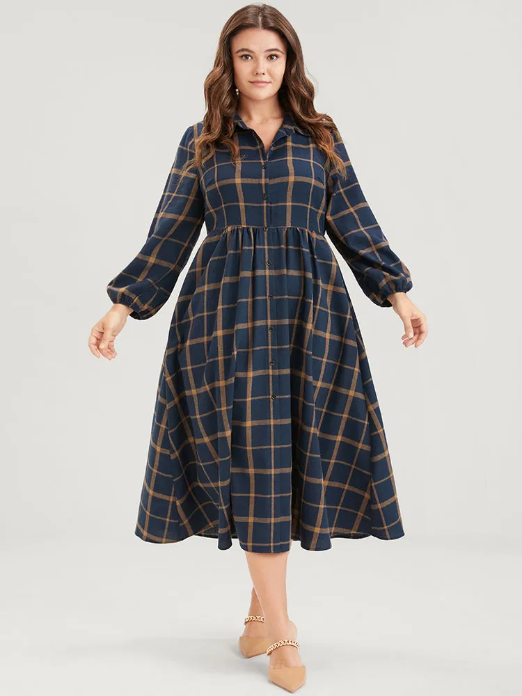 Plaid Button Up Pocket Shirt Collar Flutter Hem Dress Without Belt sold by Bloomchic product image thumbnail 3