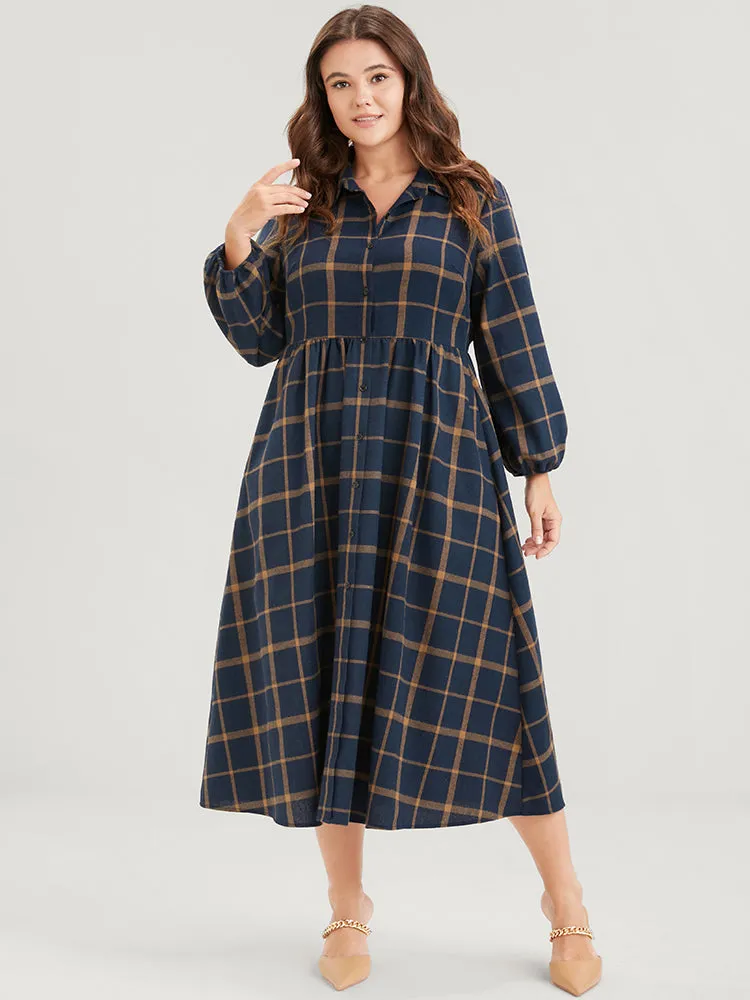 Plaid Button Up Pocket Shirt Collar Flutter Hem Dress Without Belt sold by Bloomchic product image thumbnail 2