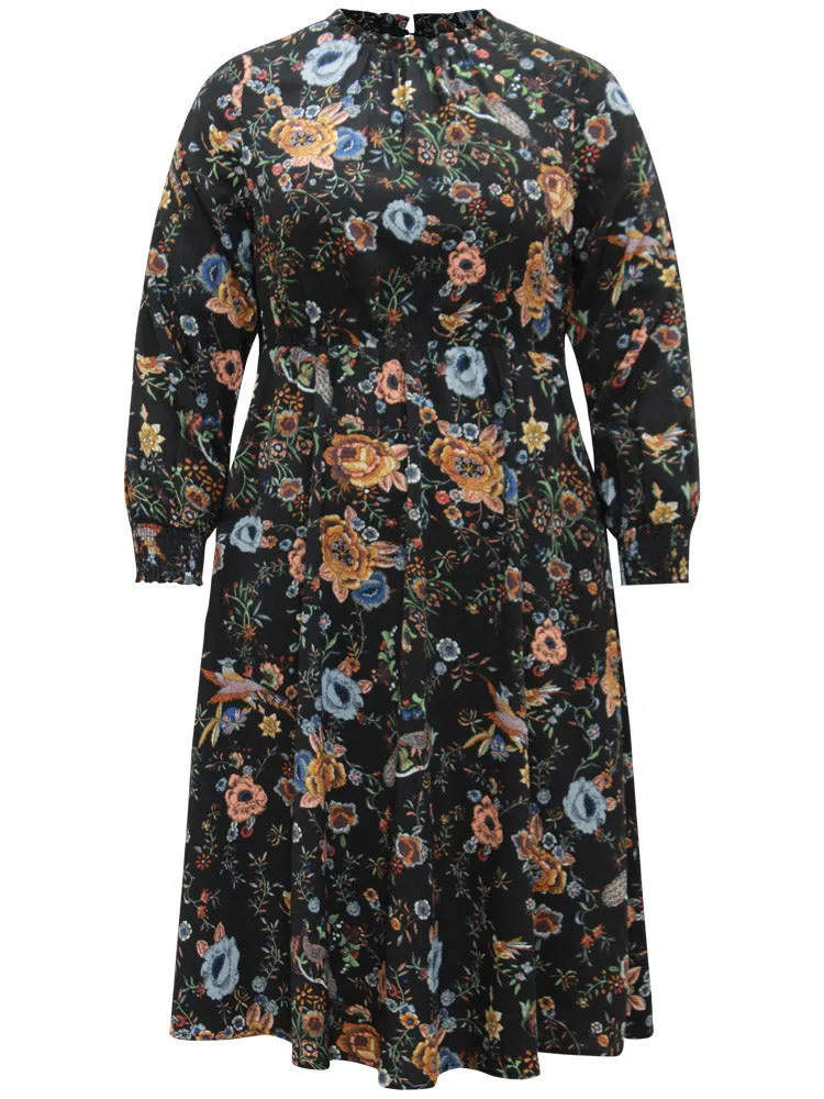 Floral Print Shirred Gathered Stand Collar Dress sold by Bloomchic product image thumbnail 5