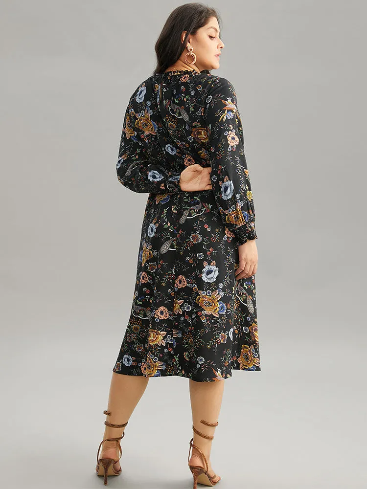 Floral Print Shirred Gathered Stand Collar Dress sold by Bloomchic product image thumbnail 3
