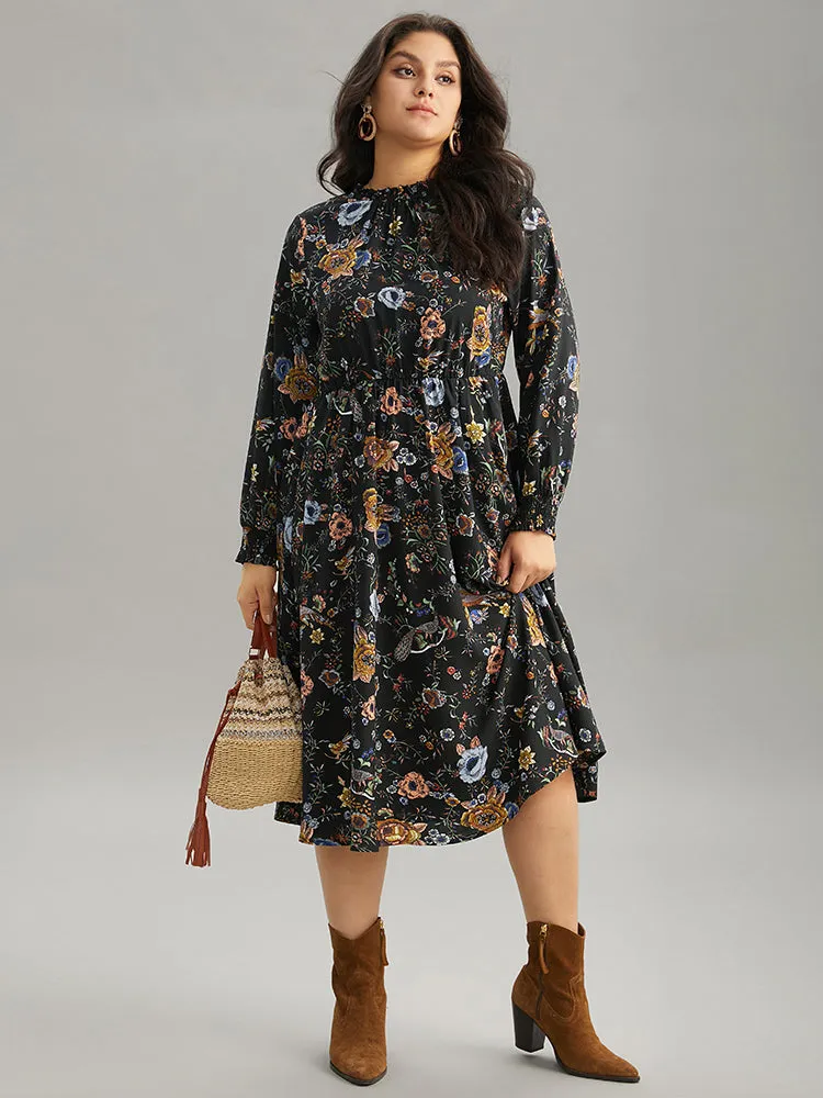 Floral Print Shirred Gathered Stand Collar Dress sold by Bloomchic product image thumbnail 2