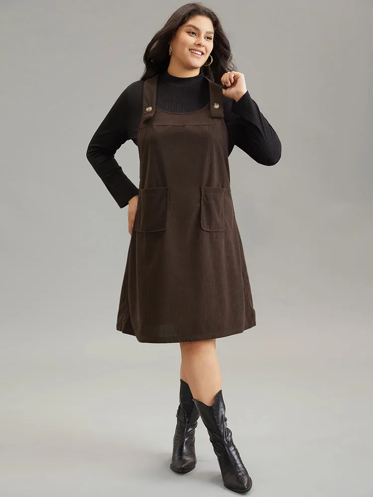 Plain Corduroy Patched Pocket Overall Dress sold by Bloomchic