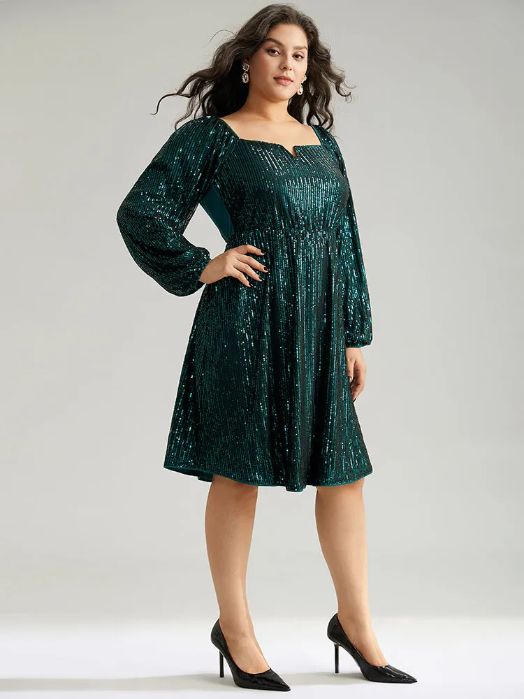 Sequin Square Neck Lantern Sleeve Knee Dress sold by Bloomchic product image thumbnail 4