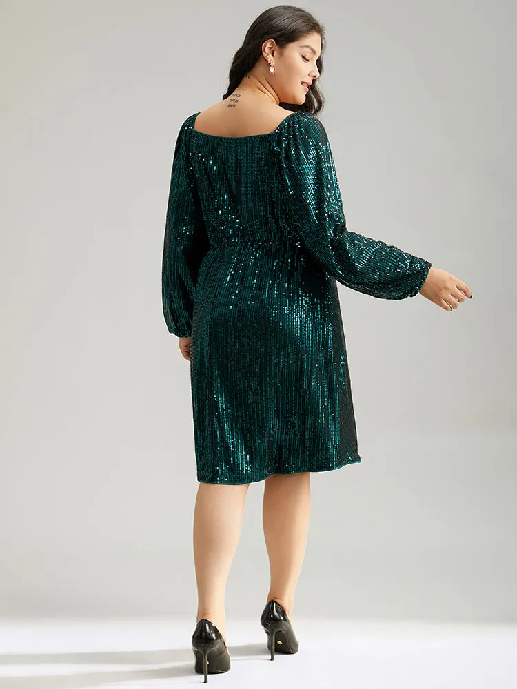 Sequin Square Neck Lantern Sleeve Knee Dress sold by Bloomchic product image thumbnail 3