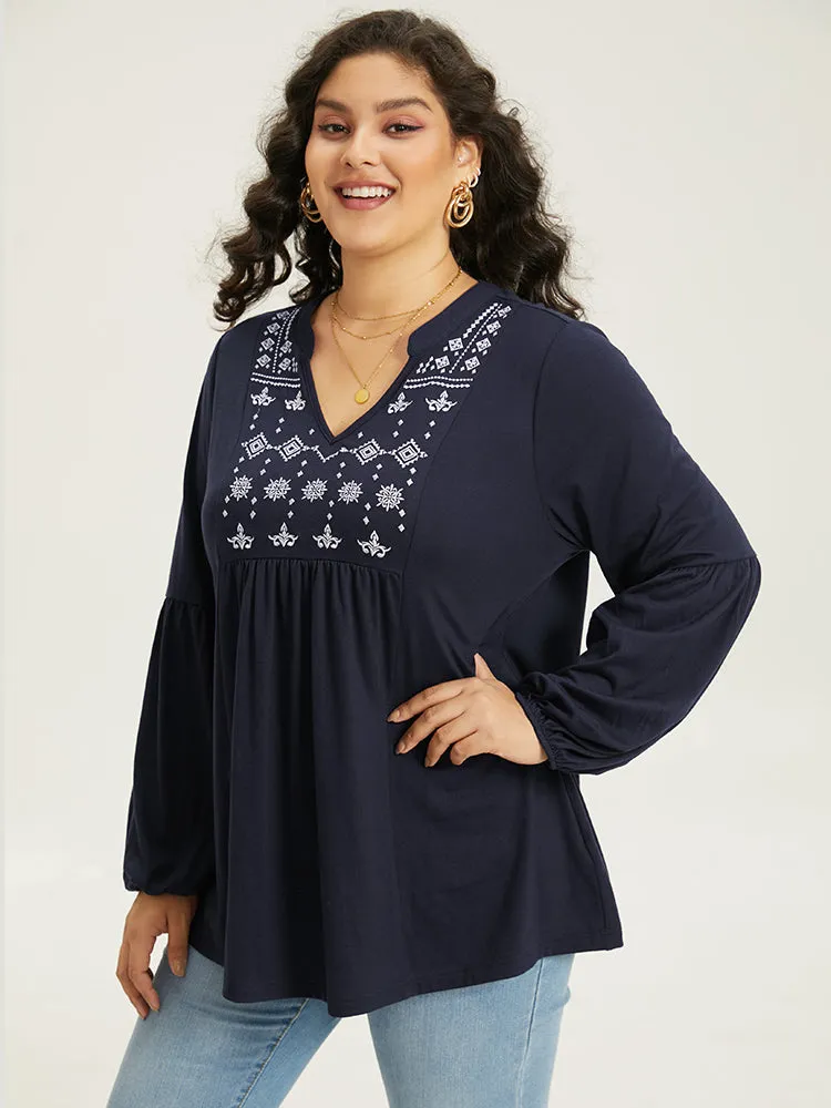 Floral Embroidered Notched Gathered T-shirt sold by Bloomchic product image thumbnail 4