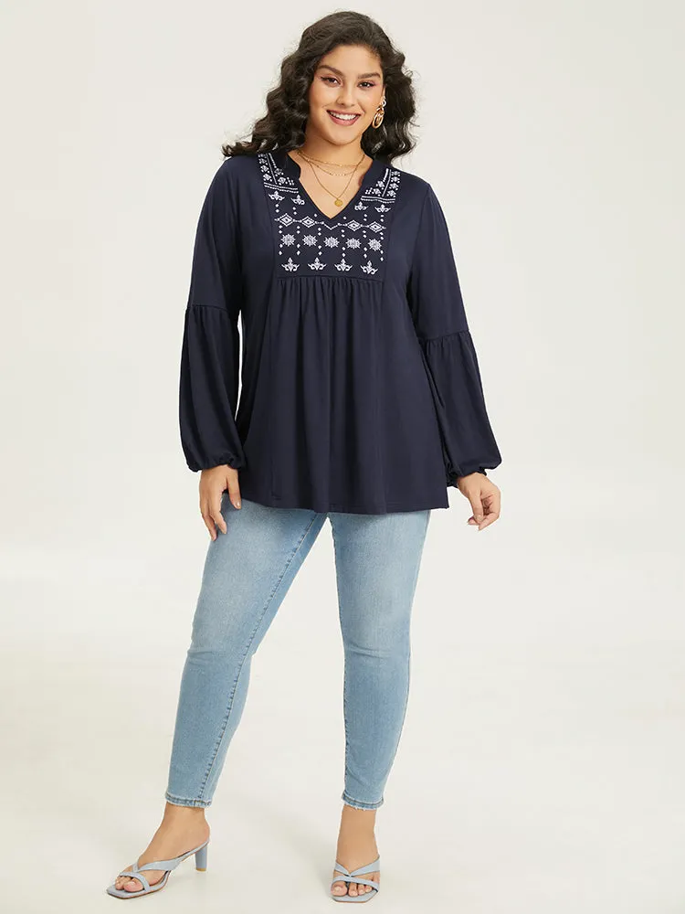 Floral Embroidered Notched Gathered T-shirt sold by Bloomchic product image thumbnail 5