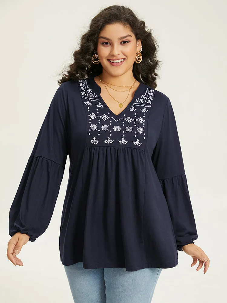 Floral Embroidered Notched Gathered T-shirt sold by Bloomchic product image thumbnail 3