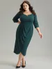 Solid Notched Pleated Wrap Hem Dress sold by Bloomchic