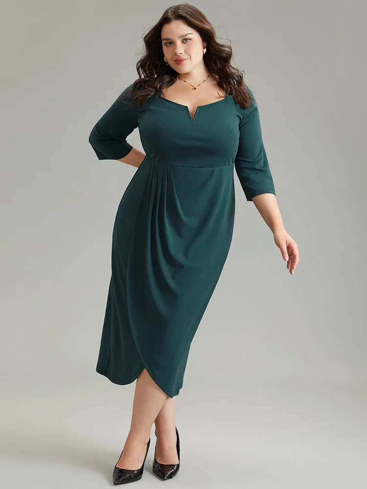 Solid Notched Pleated Wrap Hem Dress sold by Bloomchic product image thumbnail 3