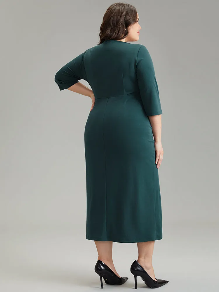 Solid Notched Pleated Wrap Hem Dress sold by Bloomchic product image thumbnail 2