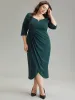 Solid Notched Pleated Wrap Hem Dress sold by Bloomchic