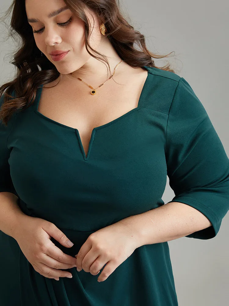 Solid Notched Pleated Wrap Hem Dress sold by Bloomchic product image thumbnail 4