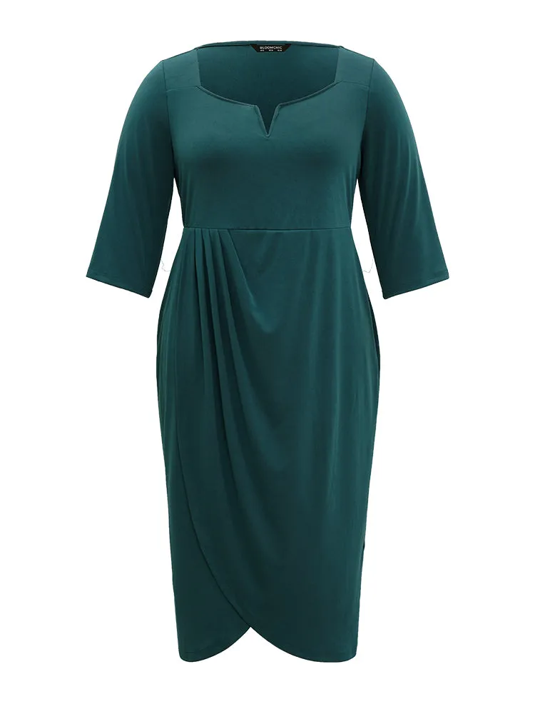 Solid Notched Pleated Wrap Hem Dress sold by Bloomchic product image thumbnail 5