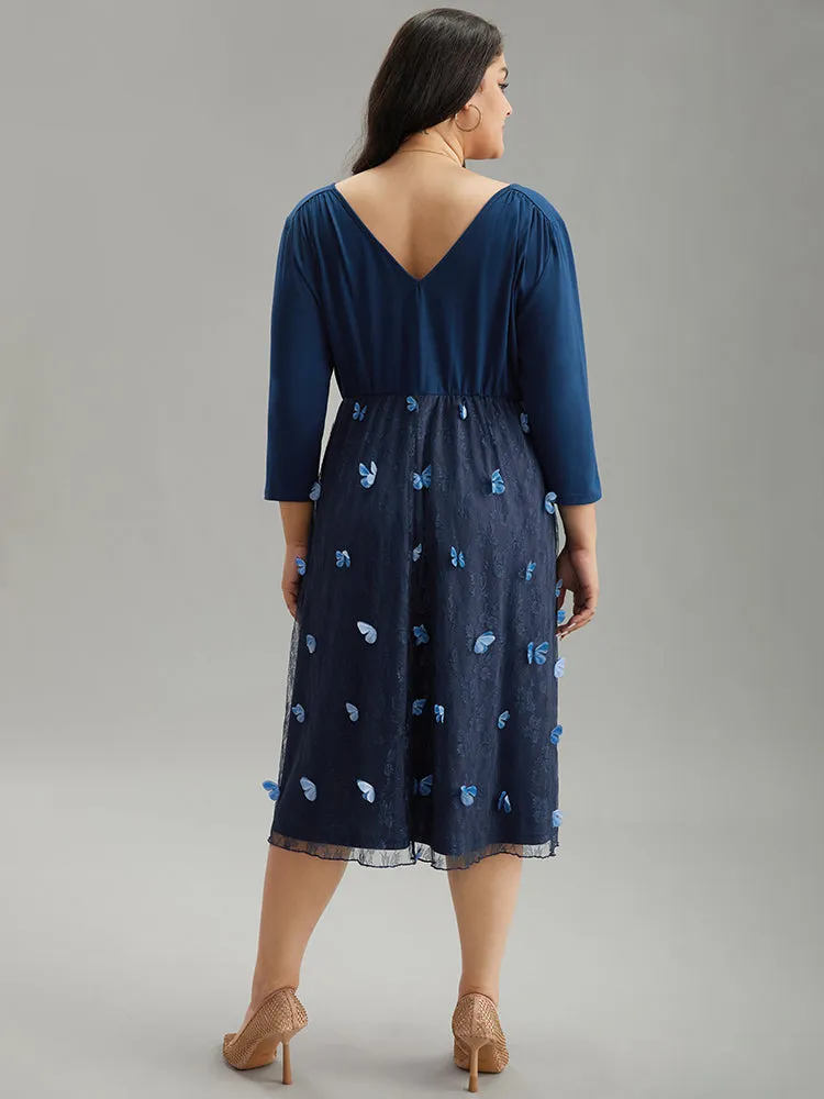 Butterfly Patchwork Overlap Collar Mesh Dress sold by Bloomchic product image thumbnail 2