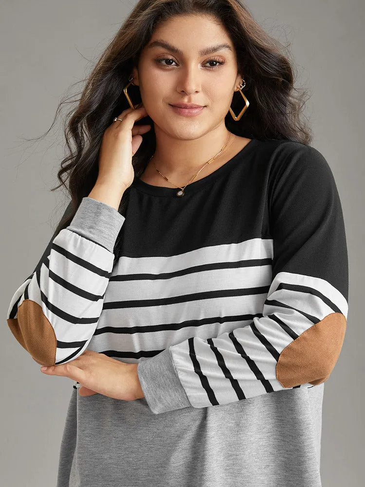 Striped Patchwork Contrast Slight Crew Neck Sweatshirt sold by Bloomchic product image thumbnail 5