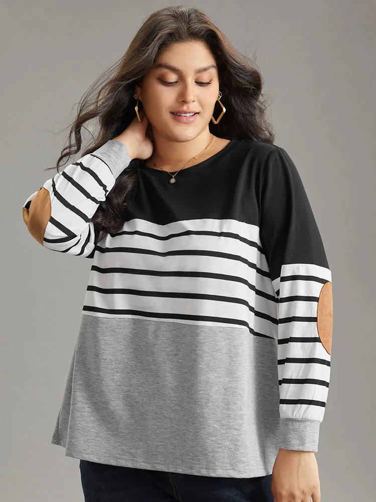 Striped Patchwork Contrast Slight Crew Neck Sweatshirt sold by Bloomchic product image thumbnail 3