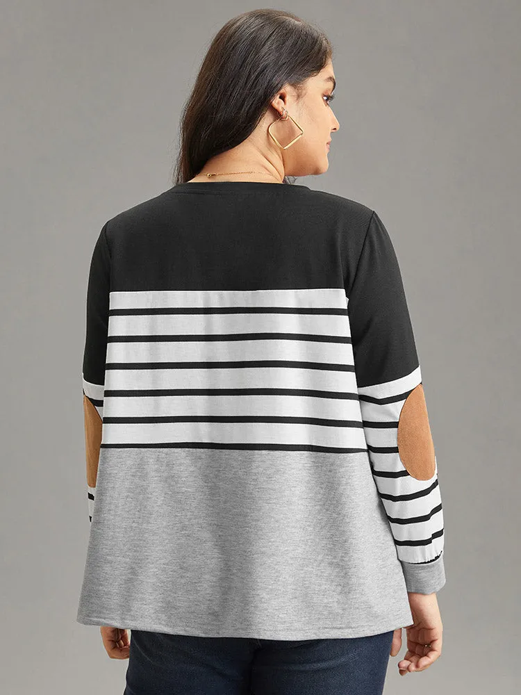 Striped Patchwork Contrast Slight Crew Neck Sweatshirt sold by Bloomchic product image thumbnail 2