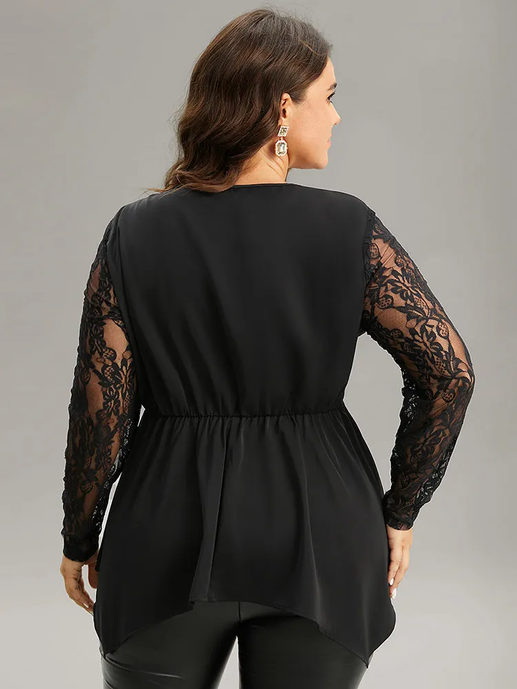 Guipure Lace Metal Detail Cut Out Hanky Hem Blouse sold by Bloomchic product image thumbnail 2