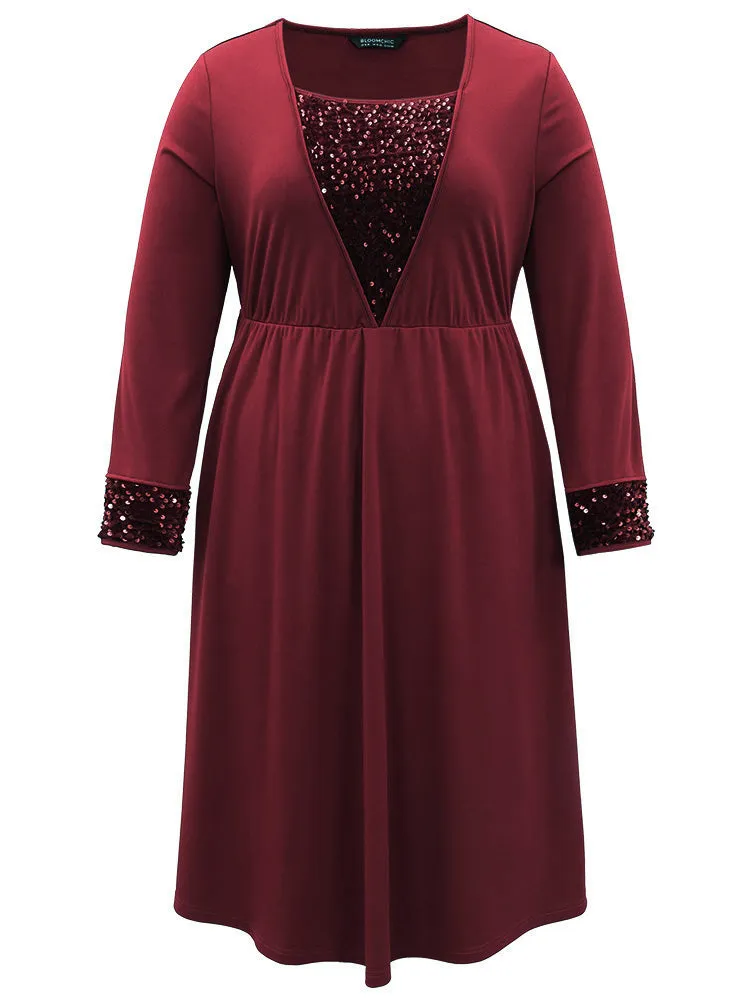 Plain Sequin Patchwork Elastic Waist Dress sold by Bloomchic product image thumbnail 5