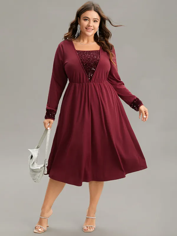 Plain Sequin Patchwork Elastic Waist Dress sold by Bloomchic