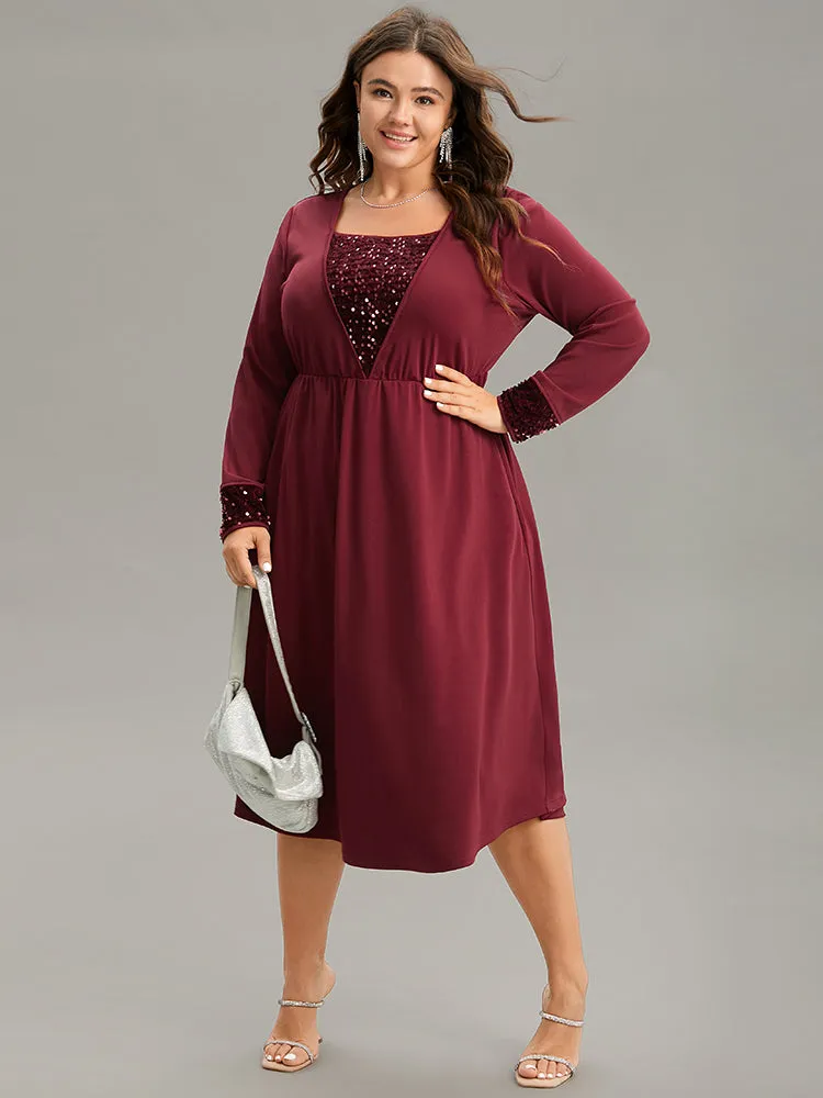 Plain Sequin Patchwork Elastic Waist Dress sold by Bloomchic product image thumbnail 3
