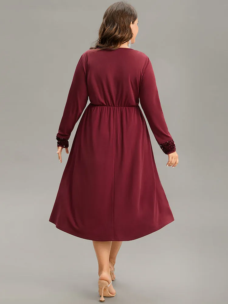 Plain Sequin Patchwork Elastic Waist Dress sold by Bloomchic product image thumbnail 2