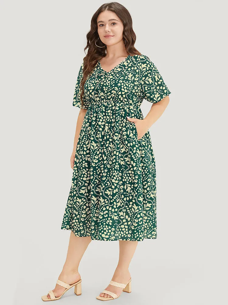 Plant & Geometric Batwing Sleeve Pocket Flutter Knot Neck Dress sold by Bloomchic product image thumbnail 4