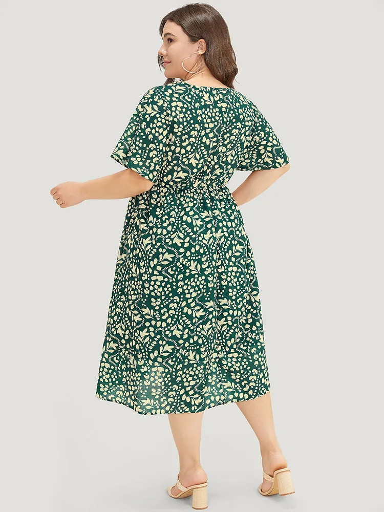 Plant & Geometric Batwing Sleeve Pocket Flutter Knot Neck Dress sold by Bloomchic product image thumbnail 5