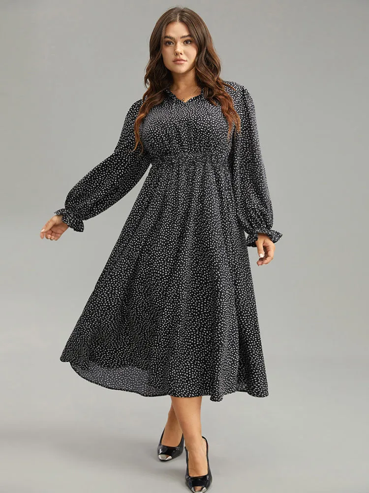 Water Drop Print Shirred Frill Trim Tie Neck Dress sold by Bloomchic product image thumbnail 5