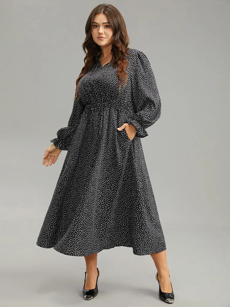 Water Drop Print Shirred Frill Trim Tie Neck Dress sold by Bloomchic product image thumbnail 4