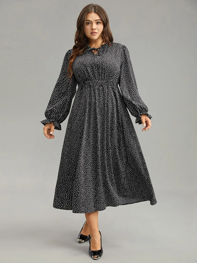 Water Drop Print Shirred Frill Trim Tie Neck Dress sold by Bloomchic product image thumbnail 2