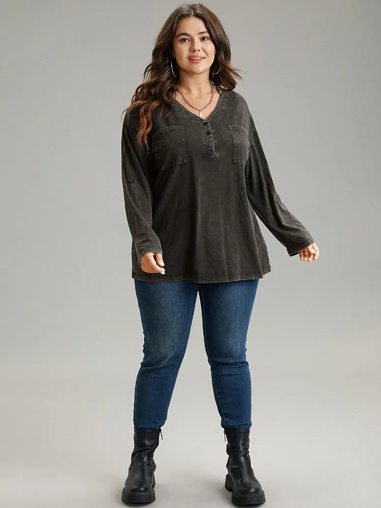 Vintage Roll Tab Sleeve Button Up T-shirt sold by Bloomchic product image thumbnail 4