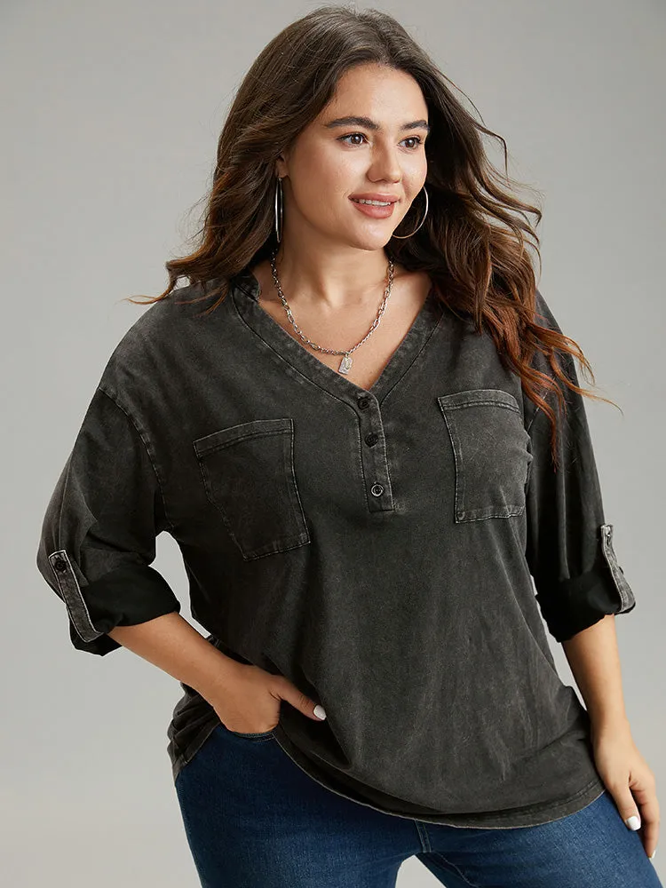 Vintage Roll Tab Sleeve Button Up T-shirt sold by Bloomchic product image thumbnail 3