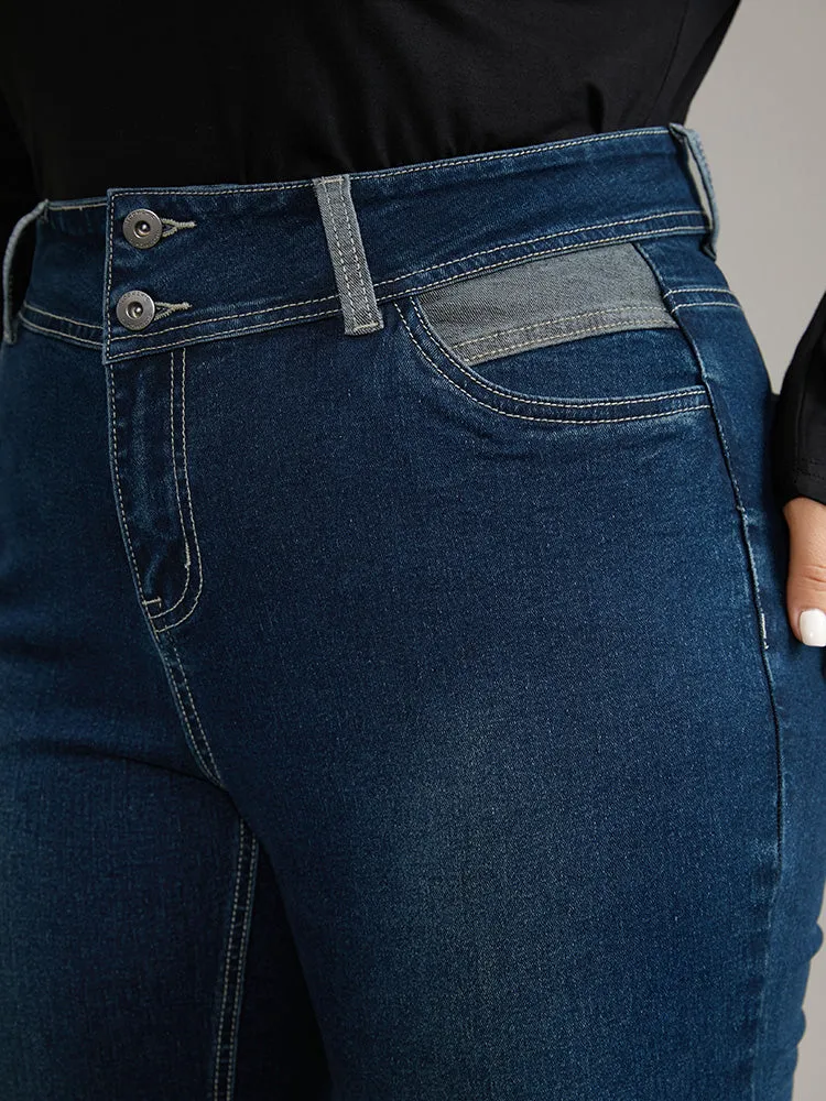 Contrast Patchwork Dark Wash Straight Leg Jeans sold by Bloomchic product image thumbnail 2