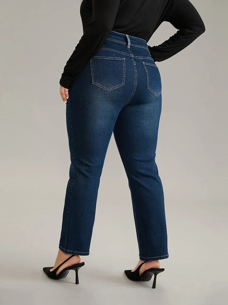 Contrast Patchwork Dark Wash Straight Leg Jeans sold by Bloomchic product image thumbnail 5